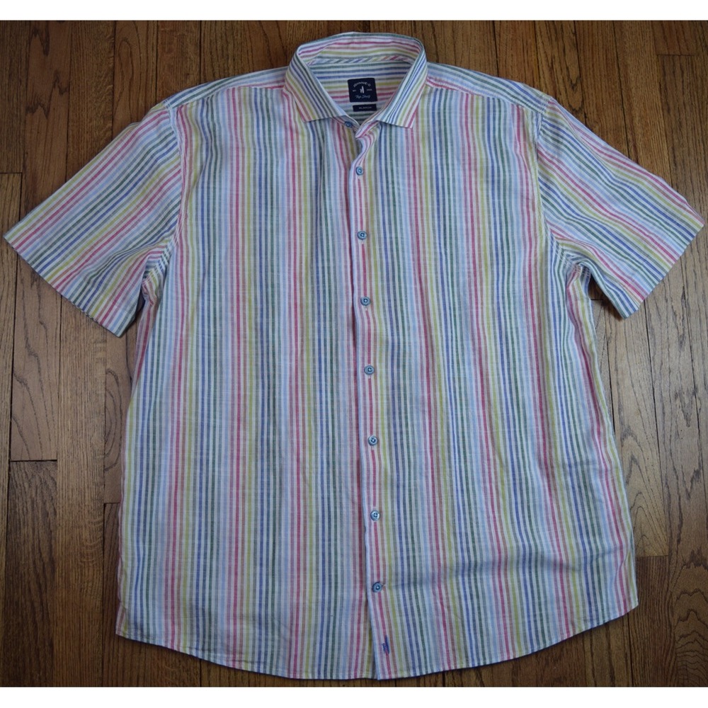 Johnnie O Top Shelf Wayland Rainbow Short‎ Sleeve Shirt Button Up Size XL